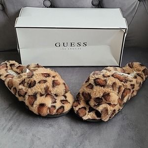 Guess leopard faux fur slippers